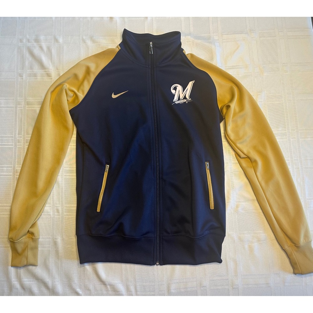 Nike Track Jacket Women L Navy Gold Milwaukee Brewers MLB 31297X-BW1 Full Zip